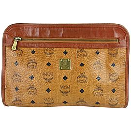 MCM Cognac Monogram Visetos Zip Pouch 230710 Brown Coated Canvas Wristlet