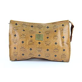 MCM Clutch Cognac Monogram Visetos Zip Pouch 231164 Brown Coated Canvas Wristlet