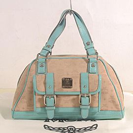 MCM Dome Bag Monogram Visets Blue Beige Satchel 872706