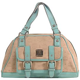 MCM Dome Monogram Visets Beige Satchel 872706 Blue Canvas Tote