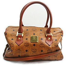 MCM Cognac Monogram Visetos Boston Duffle Bag with Strap 862419