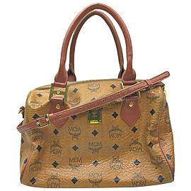 MCM Cognac Monogram Visetos Boston Duffle Bag with Strap 862420