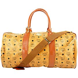 MCM Cognac Monogram Visetos Boston Duffle Bag with Strap 1mcmlm311