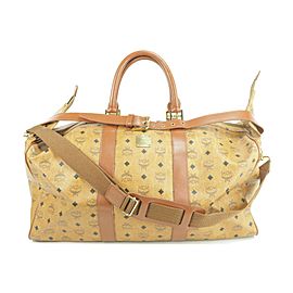 MCM Duffle Large Boston with Strap Cognac Monogram Visetos 4mk1230 Brown Coated Canvas Weekend/Travel Bag