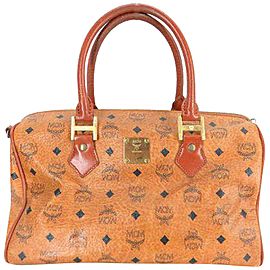 MCM Duffle Monogram Visetos Boston 230826 Brown Coated Canvas Satchel