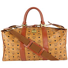 MCM Cognac Monogram Visetos Boston Duffle with Strap 1019m28