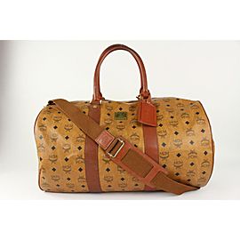 MCM Cognac Monogram Visetos Boston Duffle Bag with Strap 1025m7