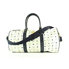 MCM White Monogram Visetos Boston Duffle Bag with Strap 4MCM124