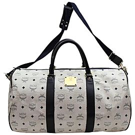 MCM White Monogram Visetos Boston Duffle with Strap 868015