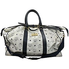 MCM Duffle Monogram Visetos Boston with Strap 870916 White Coated Canvas Weekend/Travel Bag