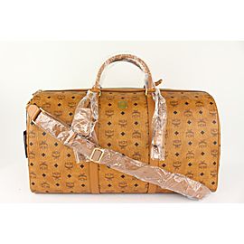 MCM Cognac Monogram Visetos Traveler Weekender Duffle with Strap 1015m54