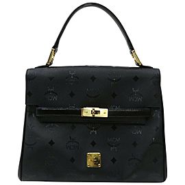 MCM Black Monogram Visetos Kelly Top Handle Flap Bag 863120