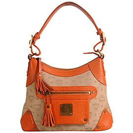 MCM Hobo Monogram Visetos Tassel 869881 Orange Nylon Tote