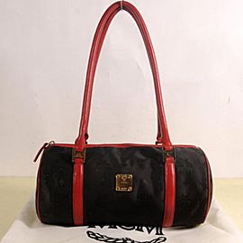 MCM Monogram Visetos Bicolor Barrel Cyllinder Boston Papillon 869328 Black Nylon Tote