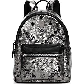 MCM Metallic Silver Monogram Visetos Studded Small Stark Stud Backpa115m19