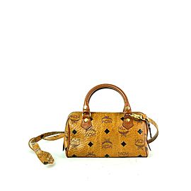 MCM Mini Monogram Boston with Strap Cognac Visetos 13MCM910