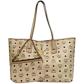 MCM Monogam Visetos Liz 860024 Beige Coated Canvas Tote