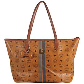 MCM Monogram Visetos Anya 872465 Cognac Coated Canvas Tote