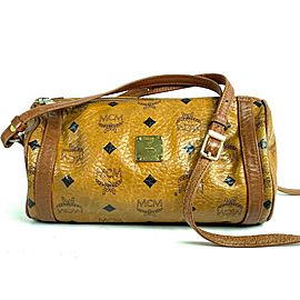 MCM Monogram Visetos Boston Barrel 26mcm69 Cognac Coated Canvas Cross Body Bag