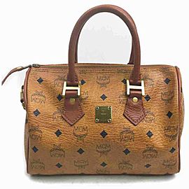 MCM Monogram Visetos Boston Cognac 860075 Light Brown Coated Canvas Satchel