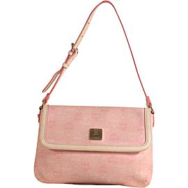 MCM Monogram Visetos Flap 869891 Pink Coated Canvas Shoulder Bag