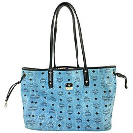 MCM Blue Monogram Visetos Liz Tote Bag 4MCM0