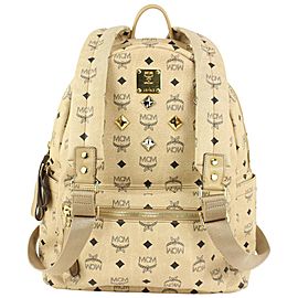 MCM Beige Monogram Visetos Logo Medium Studded Stark Backpack 921mcm73