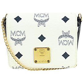 MCM White Monogram Visetos Mini Chain Crossbody Bag 112m3