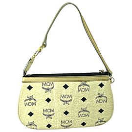 MCM Monogram Visetos Pouch 3mcm724 Beige Coated Canvas Wristlet