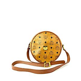 MCM Monogram Visetos Round Tambourine Crossbody Cognac 1MCM99