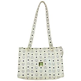 MCM Monogram Visetos Shopper Tote 870767 White Coated Canvas Shoulder Bag