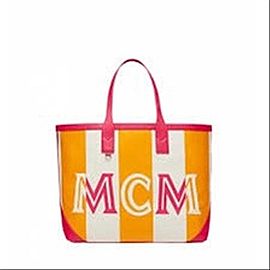 MCM Orang Ilse Large Beach 22mcm62 Pink Canvas Tote