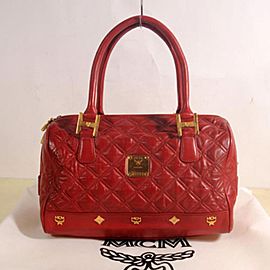 MCM Quilted Boston 869503 Red Leather Shoulder Bag