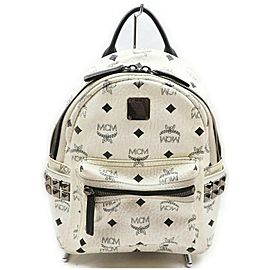 MCM White Small Monogram Studded Stark Backpack 861602