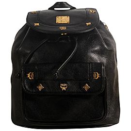 Mcm Studded 868496 Black Leather Backpack