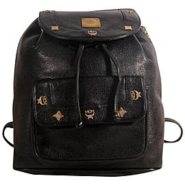 MCM Studded 869699 Black Leather Backpack