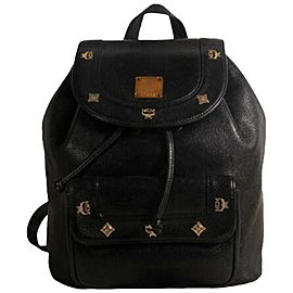 MCM Studded 869870 Black Leather Backpack