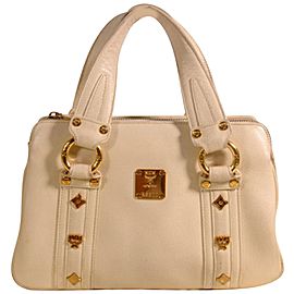 Mcm Studded Boston 869329 Beige Leather Tote