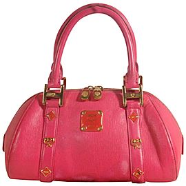 Mcm Studded Bowler 869070 Red Leather Tote