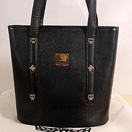 Mcm Bucket Studded 868497 Black Coated Canvas Tote