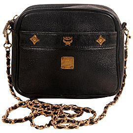 MCM Chain Studded Camera 869703 Black Leather Cross Body Bag