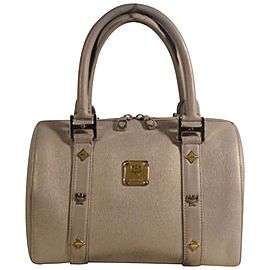 Mcm Studded Saffiano Boston 868498 Grey Leather Tote