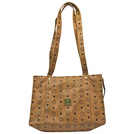 MCM Cognac Monogram Visetos Shopper Tote Bag 863087