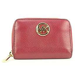 Michael Kors Dark Red Logo Compact Zip Around Wallet Zippy 608mk316