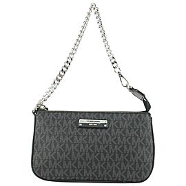 Michael Kors Black x Grey Monogram MK Jetset Chain Wallet Wristlet Pochette 3MK1029