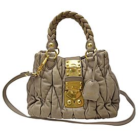 Miu Miu 866513 Beige/Mauve Quilted 2way Tote Beige Leather Shoulder Bag