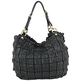 Miu Miu Black Leather Quilted Ruffle Hobo Bag 44miu722