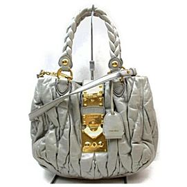 Miu Miu Quilted Grey Leather 2way Hobo Braided 872936