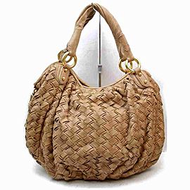 Miu Miu Woven Leather Hobo Brown Beige Leather 872994