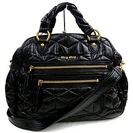 Miu Miu Quilted 2way Bowler 872555 Black Leather Satchel